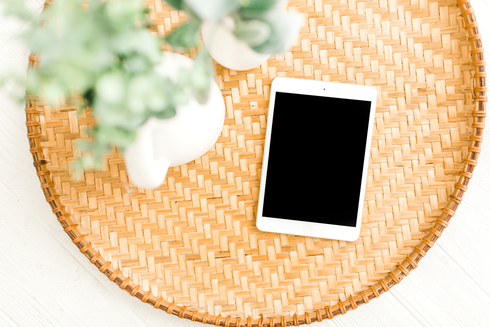 Woven Serving Tray and Vases with Tablet 
